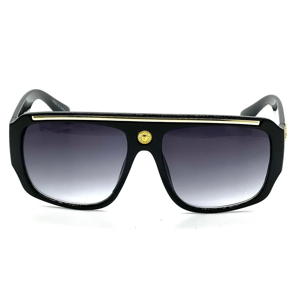 Men Sunglasses Gradient Black Lens Gold Top Bar UV400‎ Protection Cholo Gangster